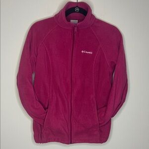 Columbia Fleece Jacket Womens Medium Pink Fuchsia Full Zip Pockets Cinch Hem